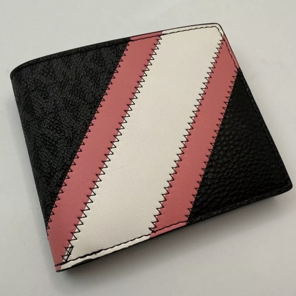 Micheal Kors Black & Pink  Striped Key & Card Holder